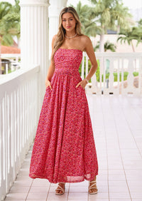 PRETTYGARDEN Womens Boho Maxi Dress Summer Floral Tube Strapless Spring Wedding Guest Cocktail Long Dresses