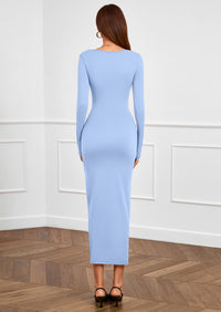 PRETTYGARDEN Women's Fall Wedding Guest Cocktail Midi Dresses Elegant Long Sleeve Bodycon Ruched Dress Fashion Clothing