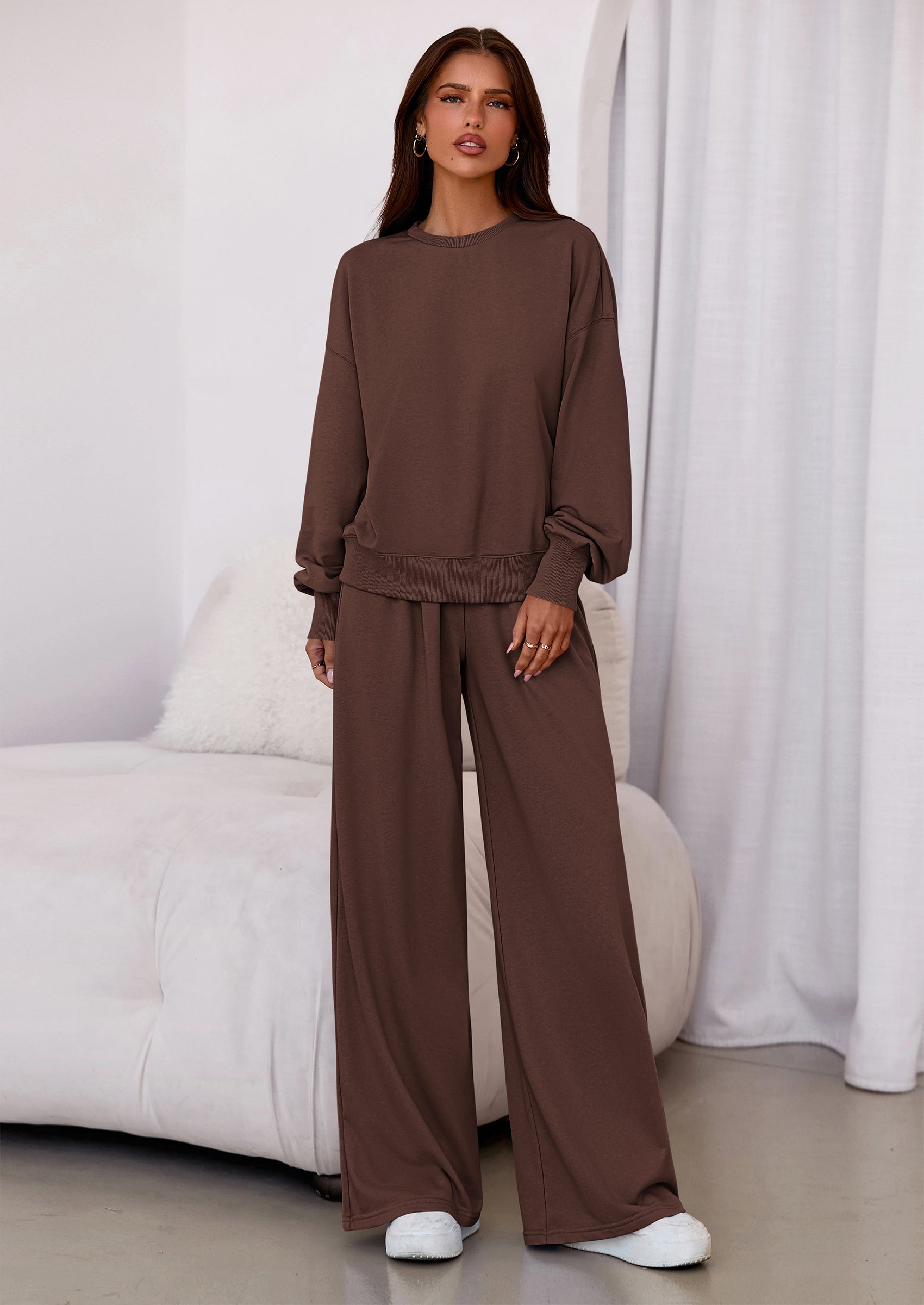 PRETTYGARDEN Womens 2 Piece Sets Long Sleeve Sweatshirt Wide Leg Pants Loose Matching Lounge Set Trendy Fall Outfits