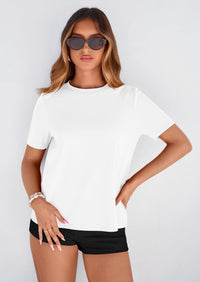 PRETTYGARDEN Womens Summer Tops Casual Basic Crewneck Short Sleeve Shirts Spring Fashion Clothing Going Out Outfits PRETTYGARDEN