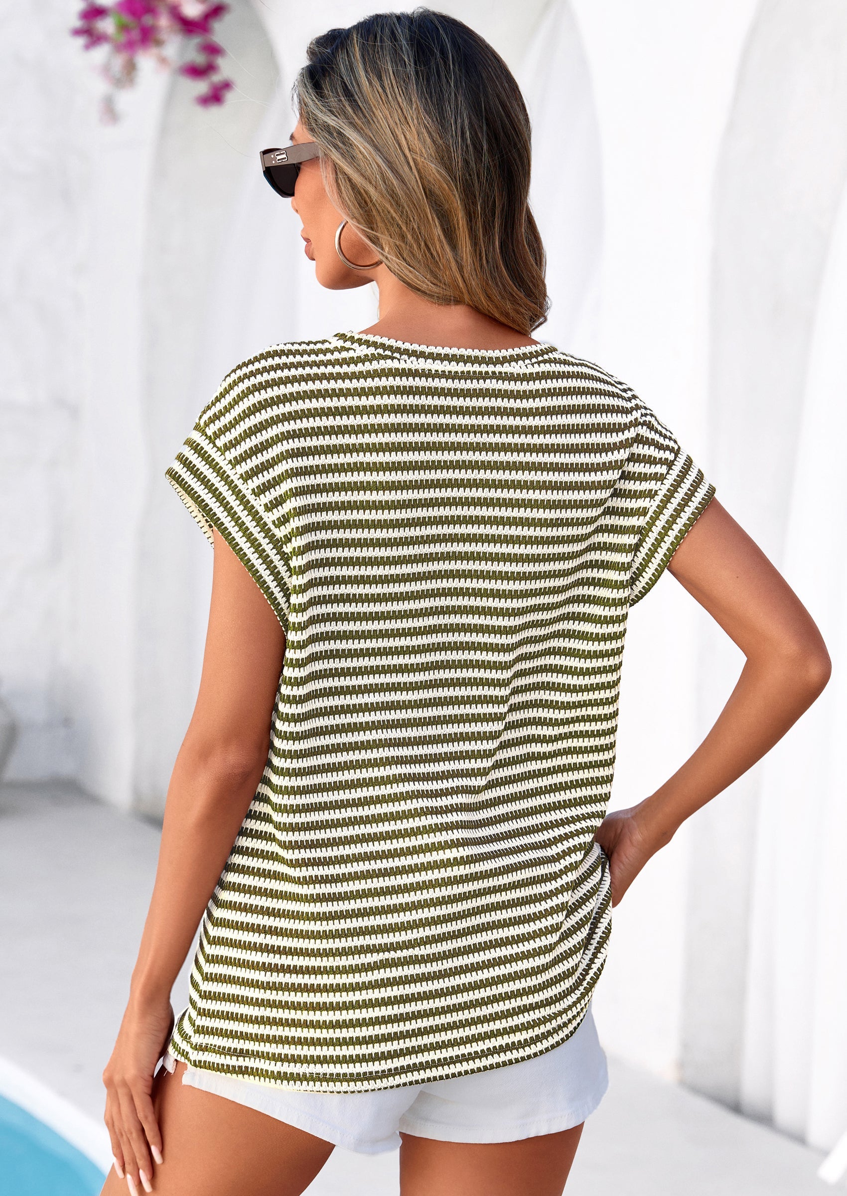 PRETTYGARDEN Women's Spring Vest Tops Cap Sleeve Striped Shirt Knit Tank Top Summer Beach Vacation Clothes PRETTYGARDEN