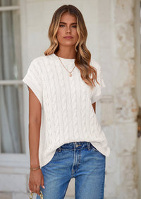 PRETTYGARDEN Women's Sweater Vest Summer Short Sleeve Tops Casual Crewneck Knit Oversized Pullover Trendy Spring Outfits PRETTYGARDEN