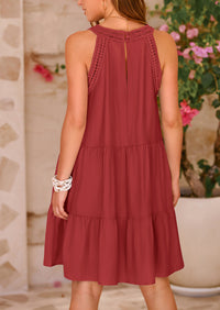 BTFBM Women Summer Halter Dresses Casual Spring 2025 Sleeveless A-Line Tiered Swing Mini Dress Beach Vacation Sundress