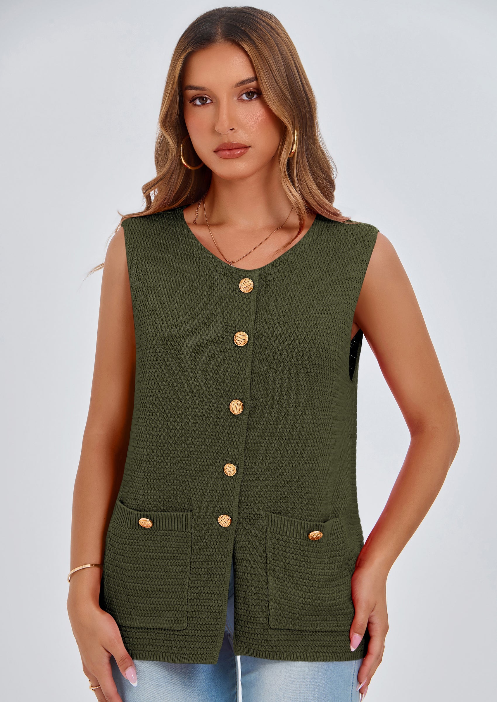 PRETTYGARDEN Women's Knit Sweater Vest Summer Sleeveless Button Down Tank Tops Trendy Business Casual Outfits PRETTYGARDEN