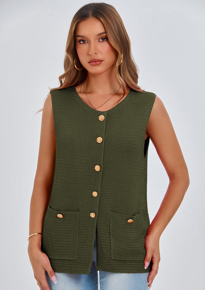 PRETTYGARDEN Women's Knit Sweater Vest Summer Sleeveless Button Down Tank Tops Trendy Business Casual Outfits PRETTYGARDEN
