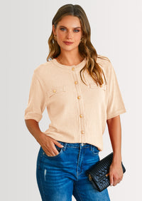 PRETTYGARDEN Women's Summer Button Down Shirts Casual Short Sleeve Crew Neck Ribbed Knit Blouse Top Cardigans