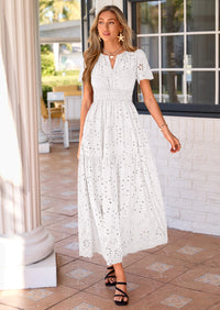 PRETTYGARDEN Short Sleeve Spring Dresses for Women Elegant Classy Boho High Waist A Line Pleated Wedding Guest Dress PRETTYGARDEN