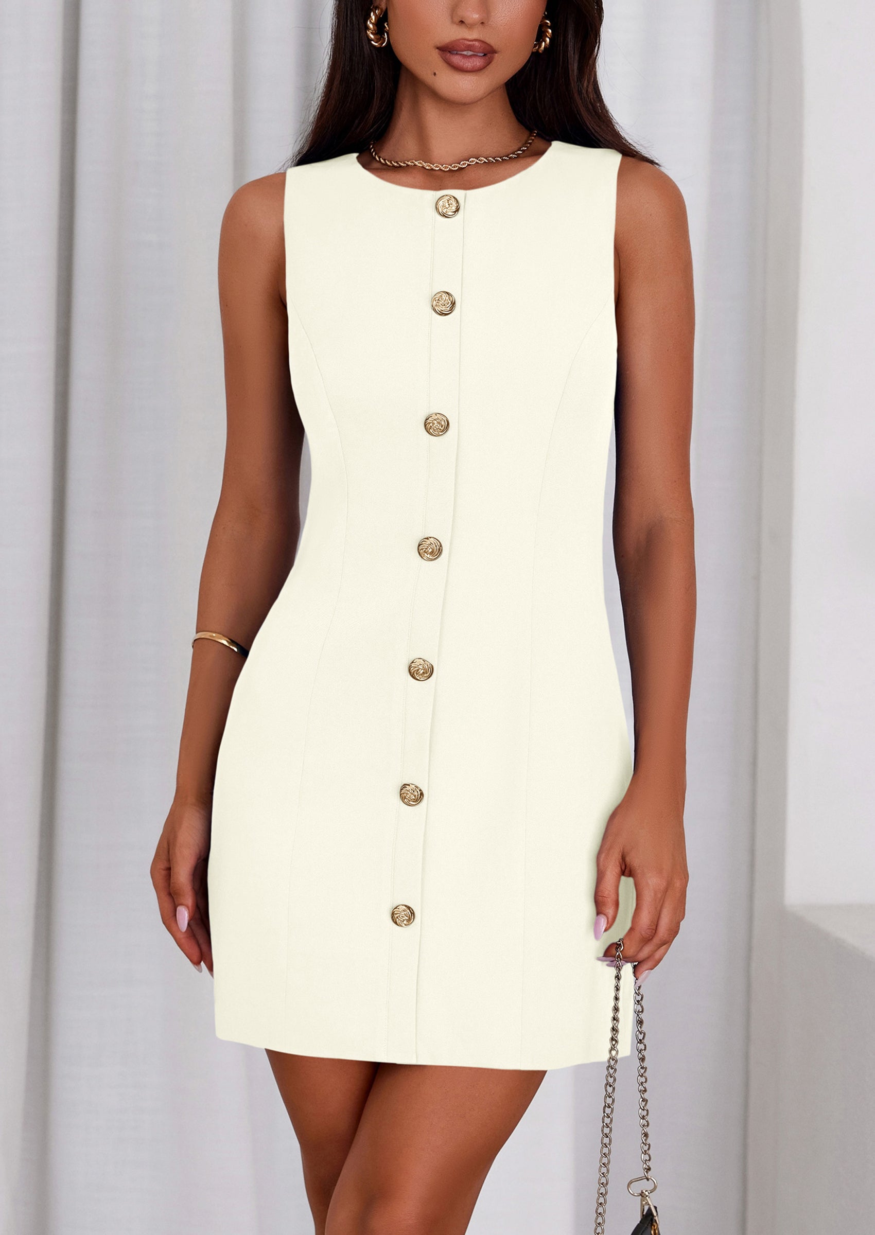 PRETTYGARDEN Work Dresses for Women Spring Business Formal Short Dress Sleeveless Button Down Elegant Office Outfits