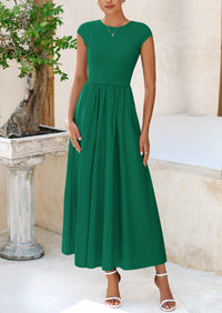 PRETTYGARDEN Women's Casual Long Dresses Cap Sleeve Patchwork A Line Flowy Modest Elegant Homecoming Maxi Dress