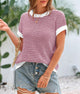 Women's Short Sleeve Spring Summer 2025 Round Neck Striped Pullover Cap Sleeve Knit T-shirt