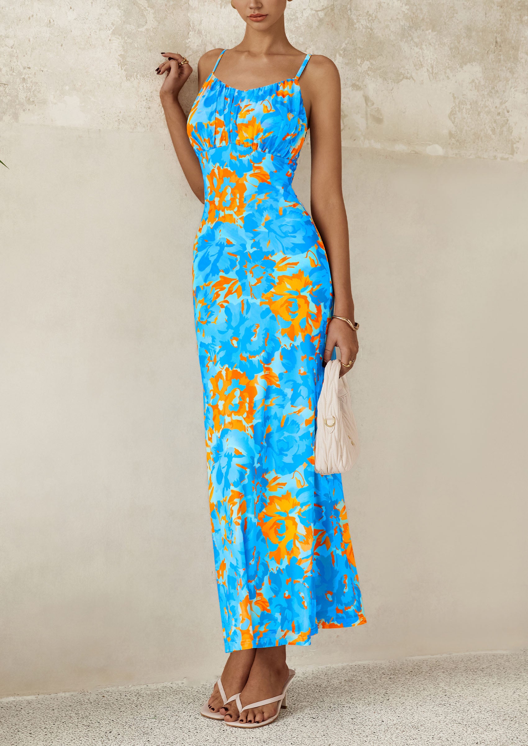 PRETTYGARDEN Women's Bodycon Maxi Dress Floral Sundress Sleeveless Spaghetti Strap Cocktail Party Dress