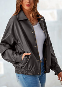 PRETTYGARDEN Women's Faux Leather Motorcycle Jacket Trendy Fall Spring Clothes Oversized Zip Up Winter Coat Outerwear