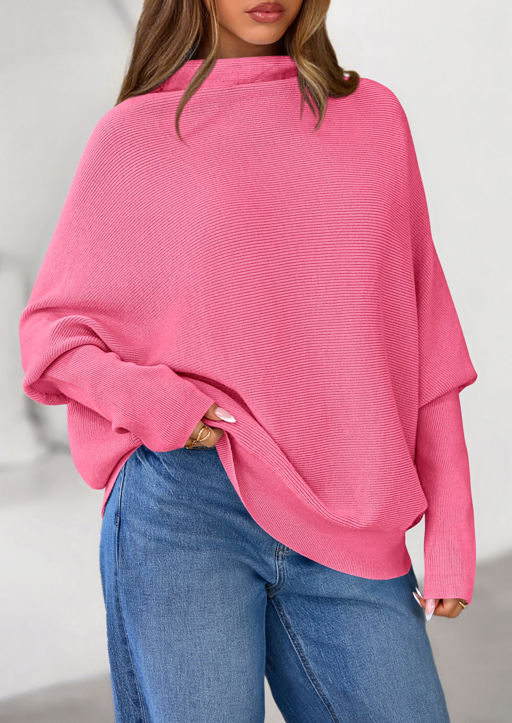 PRETTYGARDEN Womens Sweaters Fall Fashion Casual Loose Turtleneck Batwing Long Sleeve Knit Sweater Pullover Tops