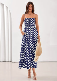 PRETTYGARDEN Womens Summer Dresses Spring Sleeveless Spaghetti Straps Casual Midi Dress Polka Dot Smocked Beach Sundress PRETTYGARDEN