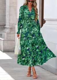 PRETTYGARDEN Women's Floral Maxi Dress Spring Long Sleeve V Neck Casual A Line Long Flowy Boho Party Dresses