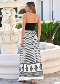 PRETTYGARDEN Summer Dresses for Women Floral Patchwork Strapless Tube Long Flowy Dress Beach Vacation Clothes