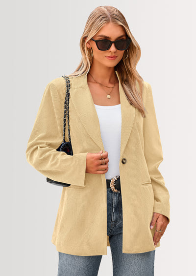 PRETTYGARDEN Women's Winter Corduroy Blazers Jackets Dressy Casual Ribbed Long Sleeve Lapel Fashion Work Business Outerwear