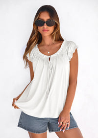 PRETTYGARDEN Womens Tie Front Tank Tops Summer Fashion Cap Sleeve Babydoll Blouses Flowy Shirts Spring Going Out Outfits PRETTYGARDEN