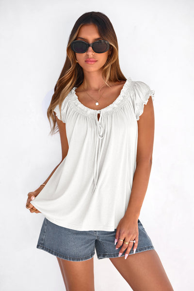 PRETTYGARDEN Womens Tie Front Tank Tops Summer Fashion Cap Sleeve Babydoll Blouses Flowy Shirts Spring Going Out Outfits PRETTYGARDEN