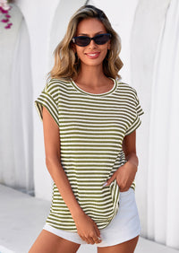 PRETTYGARDEN Women's Spring Vest Tops Cap Sleeve Striped Shirt Knit Tank Top Summer Beach Vacation Clothes PRETTYGARDEN