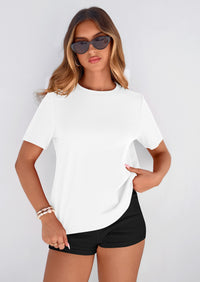 PRETTYGARDEN Womens Summer Tops Casual Basic Crewneck Short Sleeve Shirts Spring Fashion Clothing Going Out Outfits PRETTYGARDEN