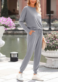 PRETTYGARDEN Lounge Outfit Long Sleeve Crewneck Pullover Tops High Waisted Pants Set Tracksuit