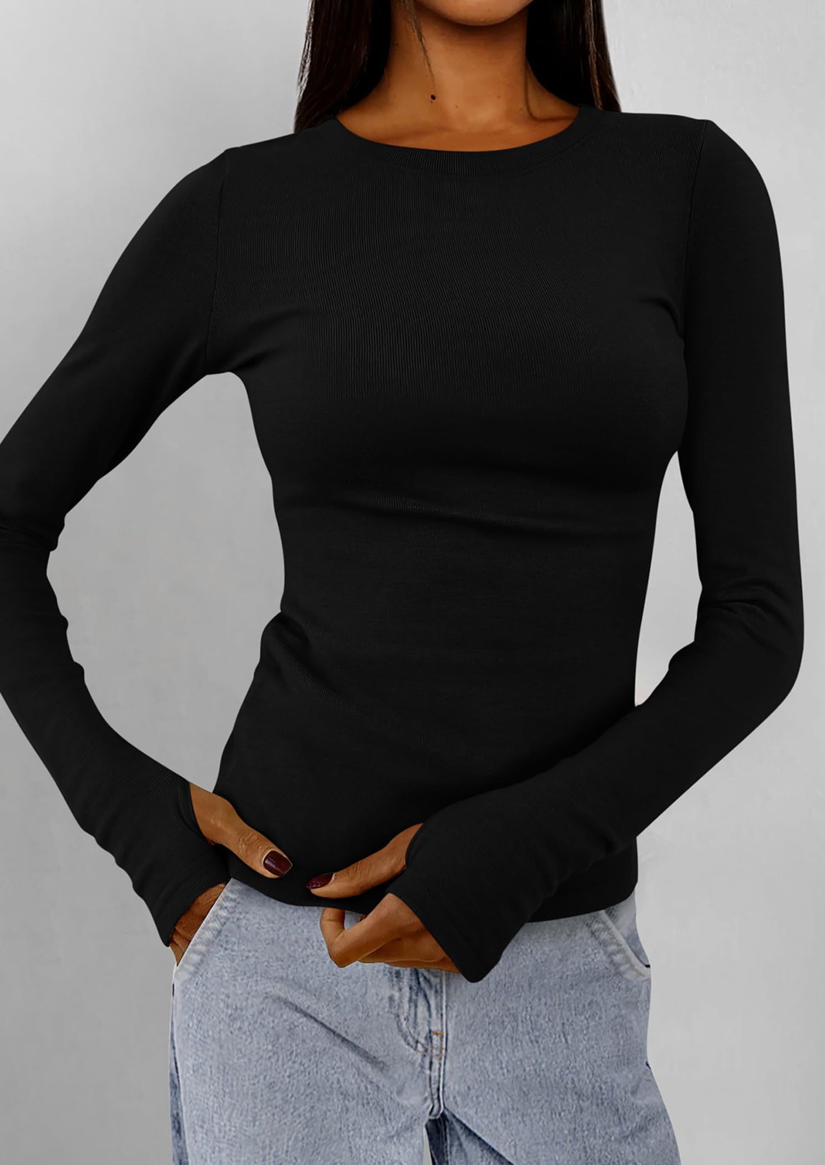 BTFBM Women's Casual Tops Spring Fall Outfits Long Sleeve Shirt Crewneck Workout Stretchy Slim Fit Going Out Top