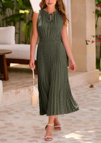 PRETTYGARDEN Women's Midi Summer Dresses Casual V Neck Swiss Dot Ruffle Sleeveless A Line Beach Sun Dress