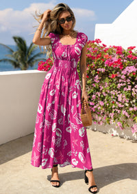 PRETTYGARDEN Women's Boho Maxi Dress Summer Cap Sleeve Long Flowy Beach Vacation Floral Sundresses Spring Resort Wear PRETTYGARDEN