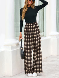 PRETTYGARDEN Casual Women's Pants Elastic Waist Palazzo Long Stretchy Wide Leg Trousers Knit Fall Outfits with Pockets