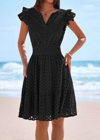 PRETTYGARDEN Women's Summer Sundresses Eyelet Cap Sleeve V Neck Short Boho Wedding Guest Dress Beach Vacation Clothes PRETTYGARDEN
