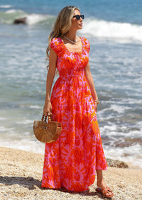 PRETTYGARDEN Women's Boho Maxi Dress Summer Cap Sleeve Long Flowy Beach Vacation Floral Sundresses Spring Resort Wear PRETTYGARDEN