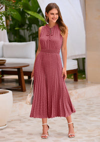 PRETTYGARDEN Women's Midi Summer Dresses Casual V Neck Swiss Dot Ruffle Sleeveless A Line Beach Sun Dress