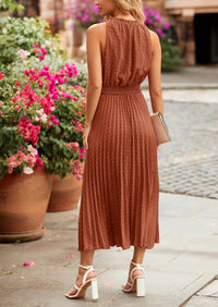 PRETTYGARDEN Women's Midi Summer Dresses Casual V Neck Swiss Dot Ruffle Sleeveless A Line Beach Sun Dress