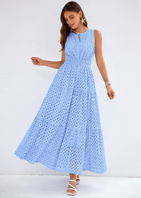 PRETTYGARDEN Summer Dresses for Women Sundresses Sleeveless V Neck Eyelet A Line Flowy Beach Vacation Spring Maxi Dress PRETTYGARDEN