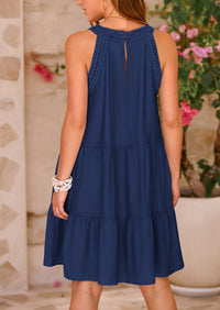 BTFBM Women Summer Halter Dresses Casual Spring 2025 Sleeveless A-Line Tiered Swing Mini Dress Beach Vacation Sundress