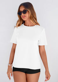 PRETTYGARDEN Womens Summer Tops Casual Basic Crewneck Short Sleeve Shirts Spring Fashion Clothing Going Out Outfits PRETTYGARDEN