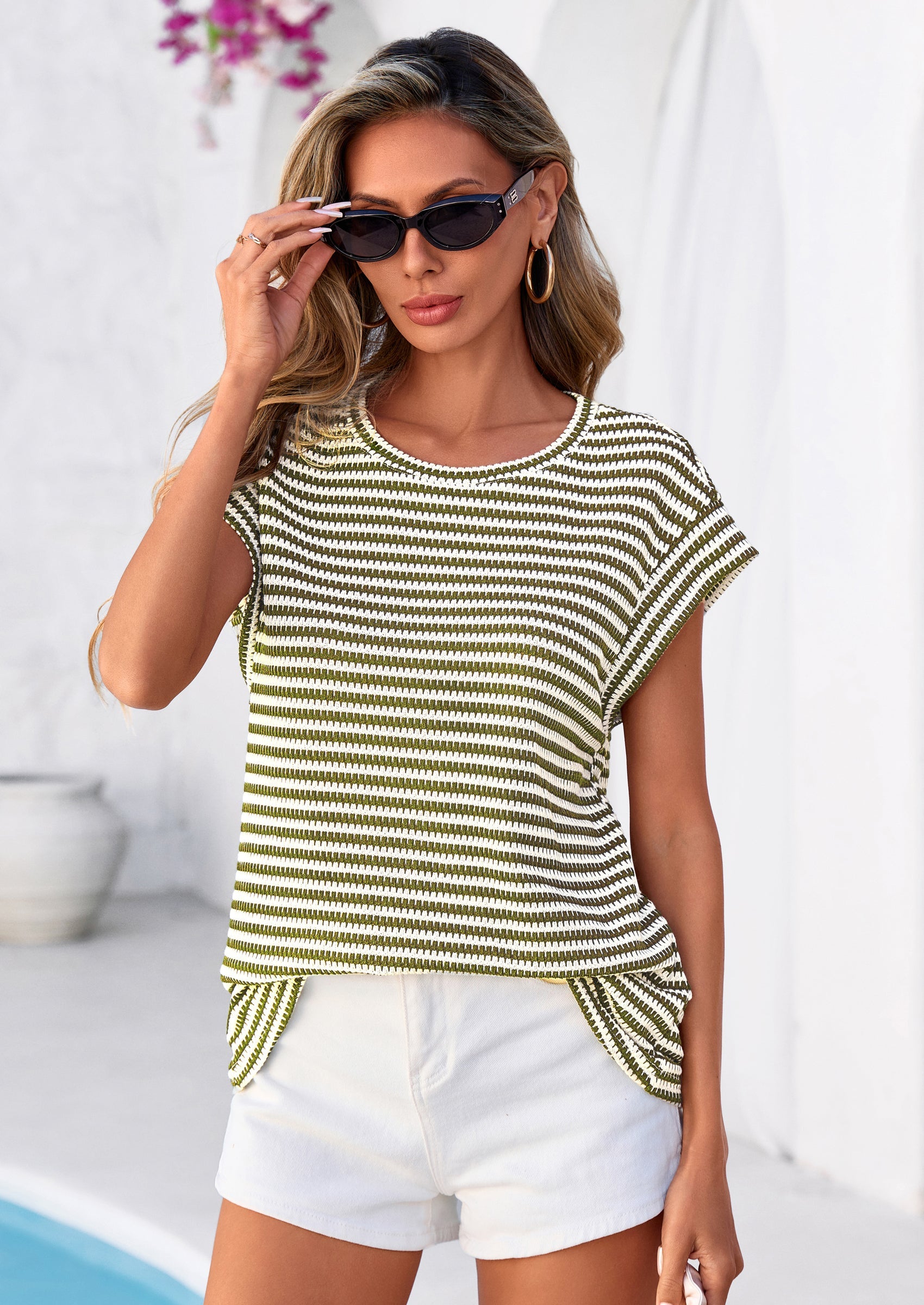 PRETTYGARDEN Women's Spring Vest Tops Cap Sleeve Striped Shirt Knit Tank Top Summer Beach Vacation Clothes PRETTYGARDEN