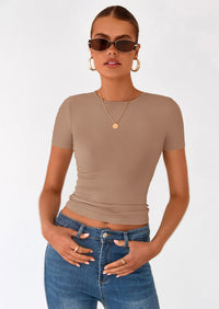 PRETTYGARDEN Women Summer Crew Neck Short Sleeve Tops Ribbed Knit Slim Fit Fashion Basic Tee Shirts Casual Going Out Top PRETTYGARDEN