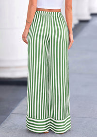 PRETTYGARDEN Womens Palazzo Pants Summer Striped Wide Leg Trousers Elastic Waist Flowy Lounge Pant Pockets