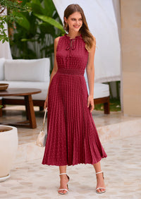 PRETTYGARDEN Women's Midi Summer Dresses Casual V Neck Swiss Dot Ruffle Sleeveless A Line Beach Sun Dress