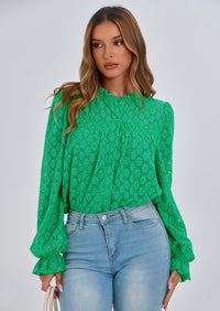 PRETTYGARDEN Lace Long Sleeve Tops for Women Eyelet Blouses Dressy Casual Hollow Out Button Down Shirts Summer Outfits