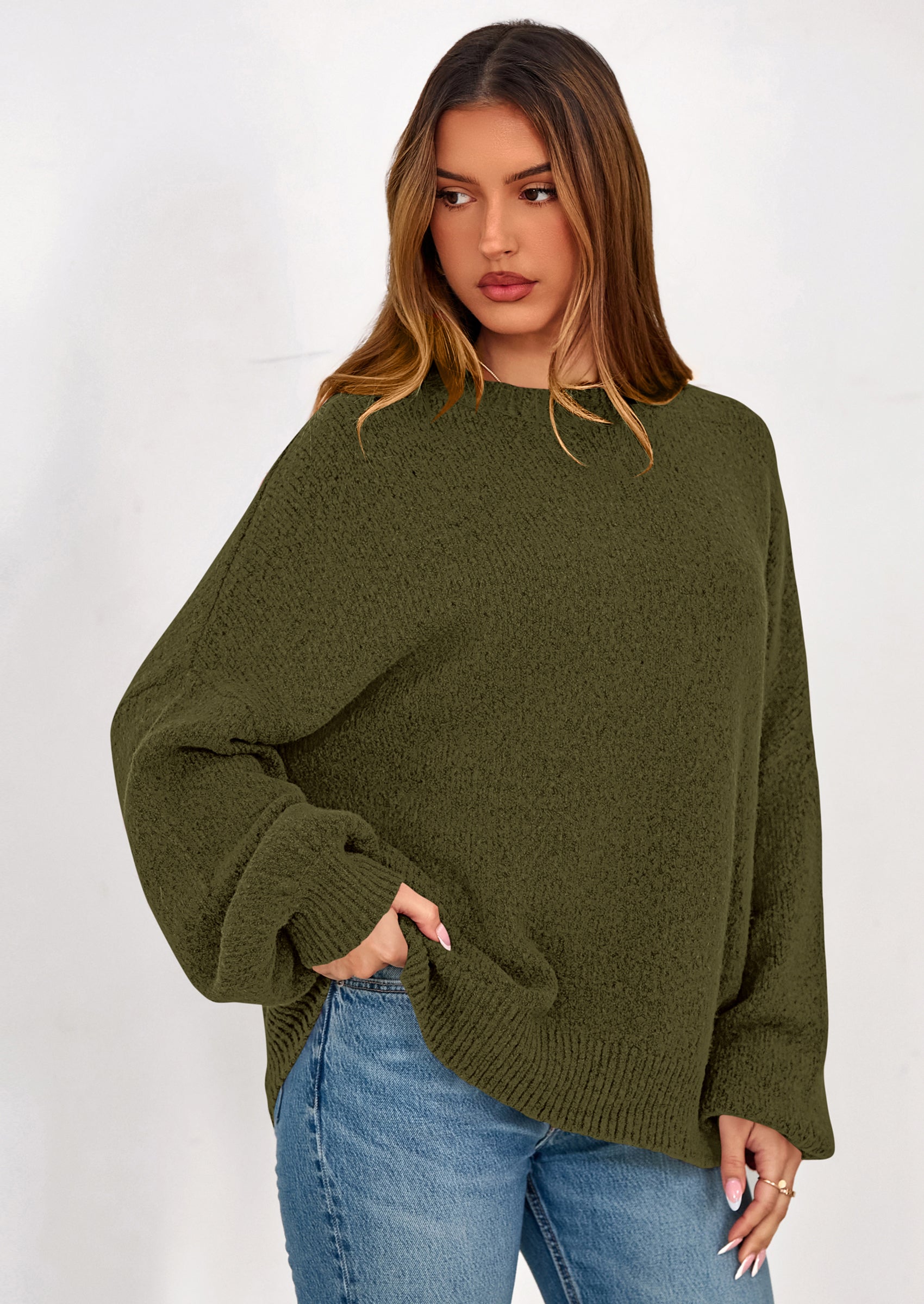PRETTYGARDEN Sweaters for Women Fall Chunky Knit Long Sleeve Crew Neck Oversized Pullover Tops Winter Fashion Clothing