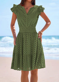 PRETTYGARDEN Women's Summer Sundresses Eyelet Cap Sleeve V Neck Short Boho Wedding Guest Dress Beach Vacation Clothes PRETTYGARDEN