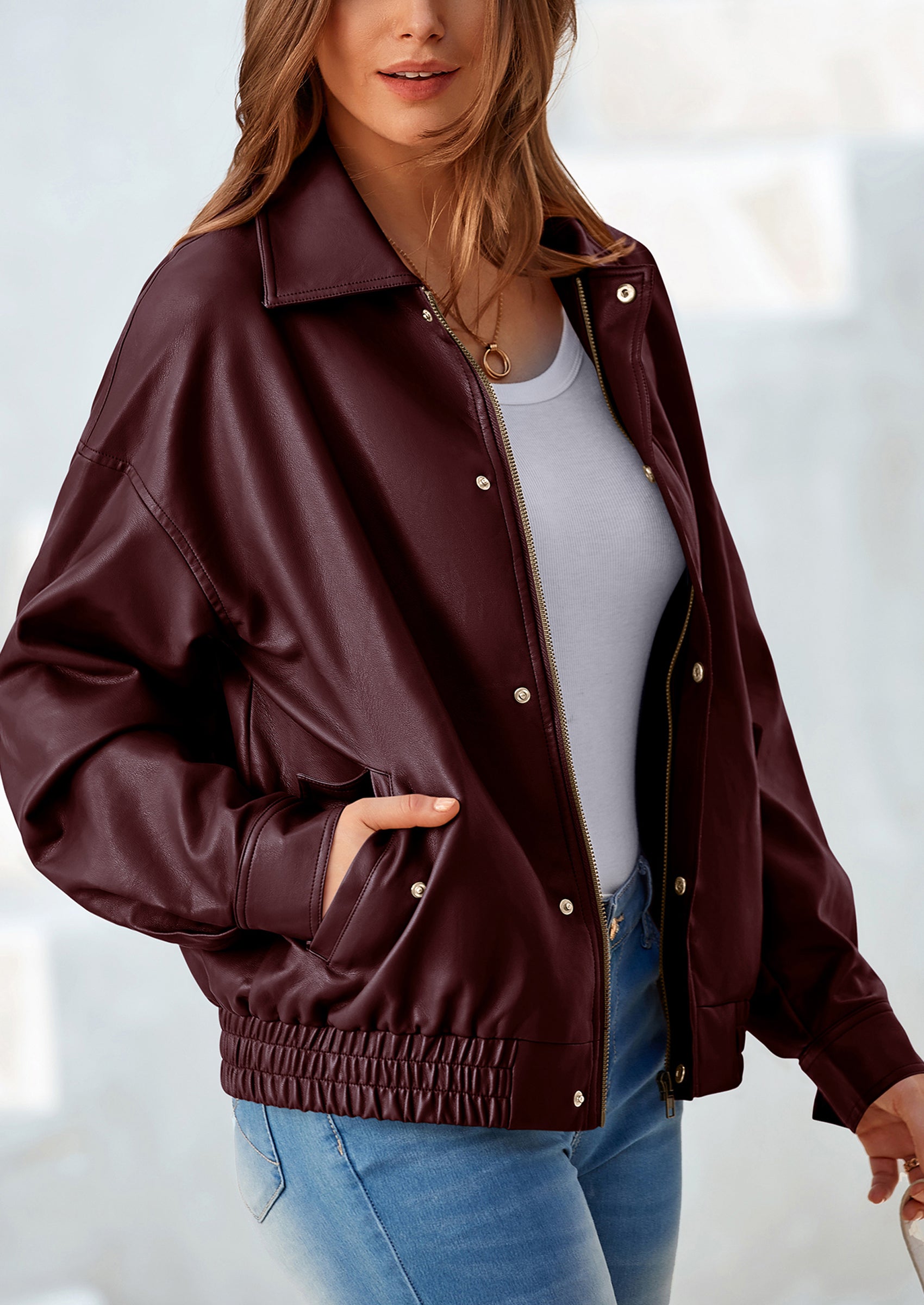 PRETTYGARDEN Women's Faux Leather Motorcycle Jacket Trendy Fall Spring Clothes Oversized Zip Up Winter Coat Outerwear