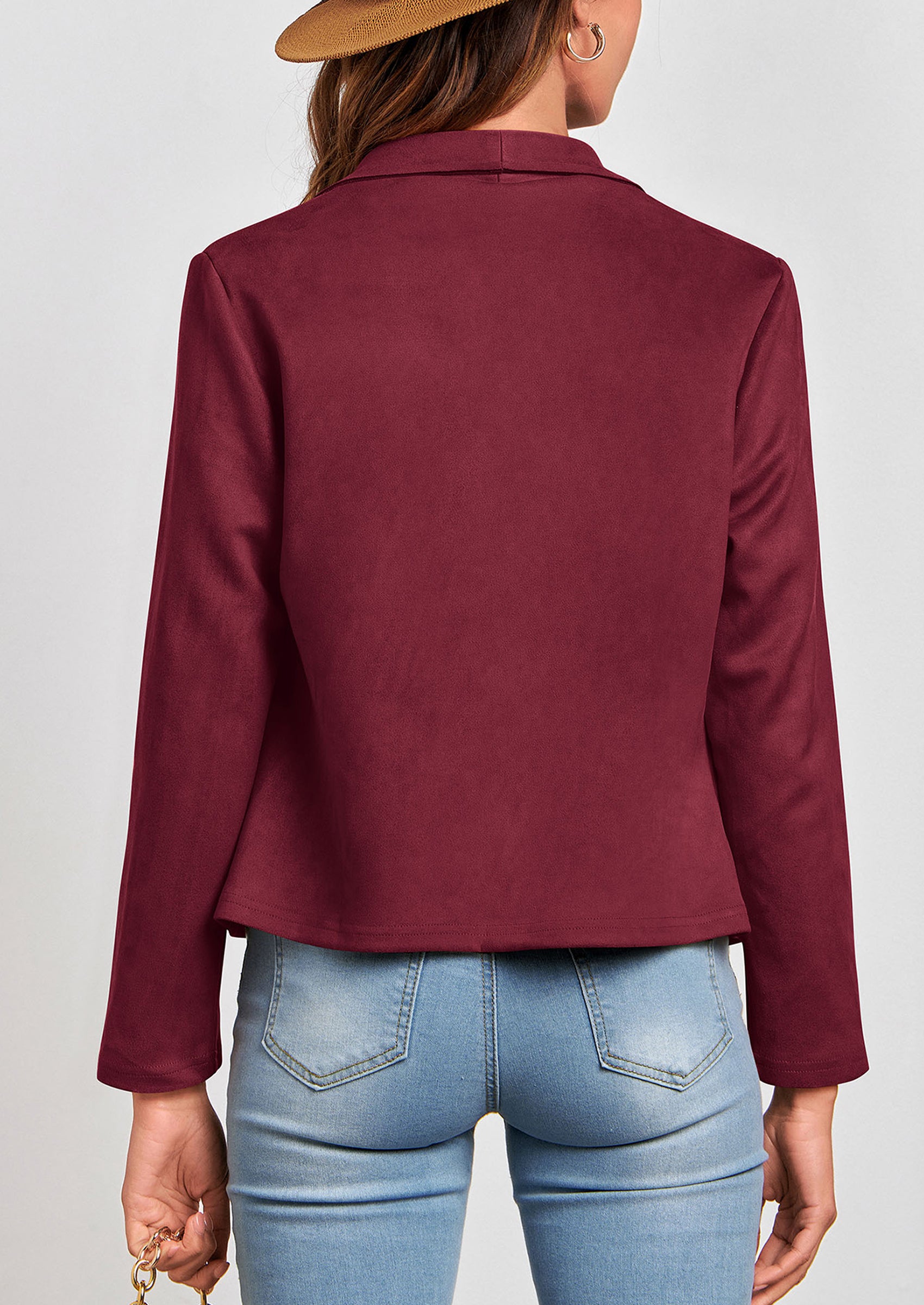 PRETTYGARDEN Women's Faux Suede Jackets Fashion Fall Clothes Long Sleeve Open Front Cropped Coat Outwear