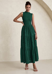 PRETTYGARDEN Dresses for Women Casual Eyelet Sleeveless Wedding Guest Maxi Dress Tank Top Sundress with Pockets