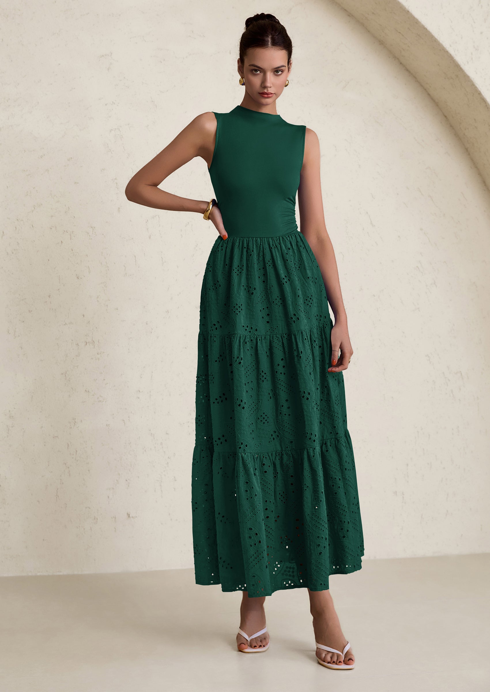 PRETTYGARDEN Dresses for Women Casual Eyelet Sleeveless Wedding Guest Maxi Dress Tank Top Sundress with Pockets