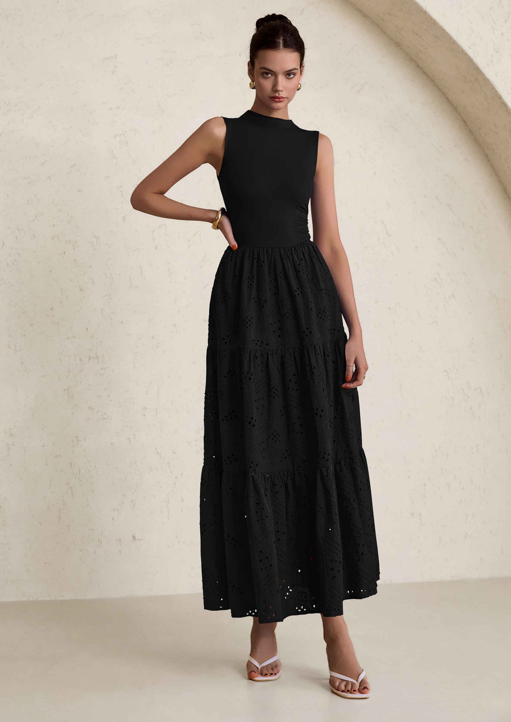 PRETTYGARDEN Dresses for Women Casual Eyelet Sleeveless Wedding Guest Maxi Dress Tank Top Sundress with Pockets