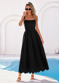 PRETTYGARDEN Womens Sleeveless Maxi Summer Dresses Hollow Out Eyelet Square Neck Ruffle Flowy Beach Vacation Sundress PRETTYGARDEN